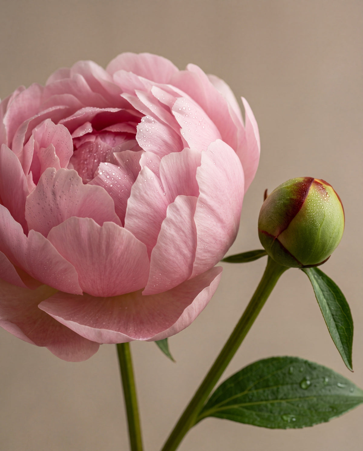 Blush Peony & Suede scent notes: a blush pink peony in bloom with a peony bud