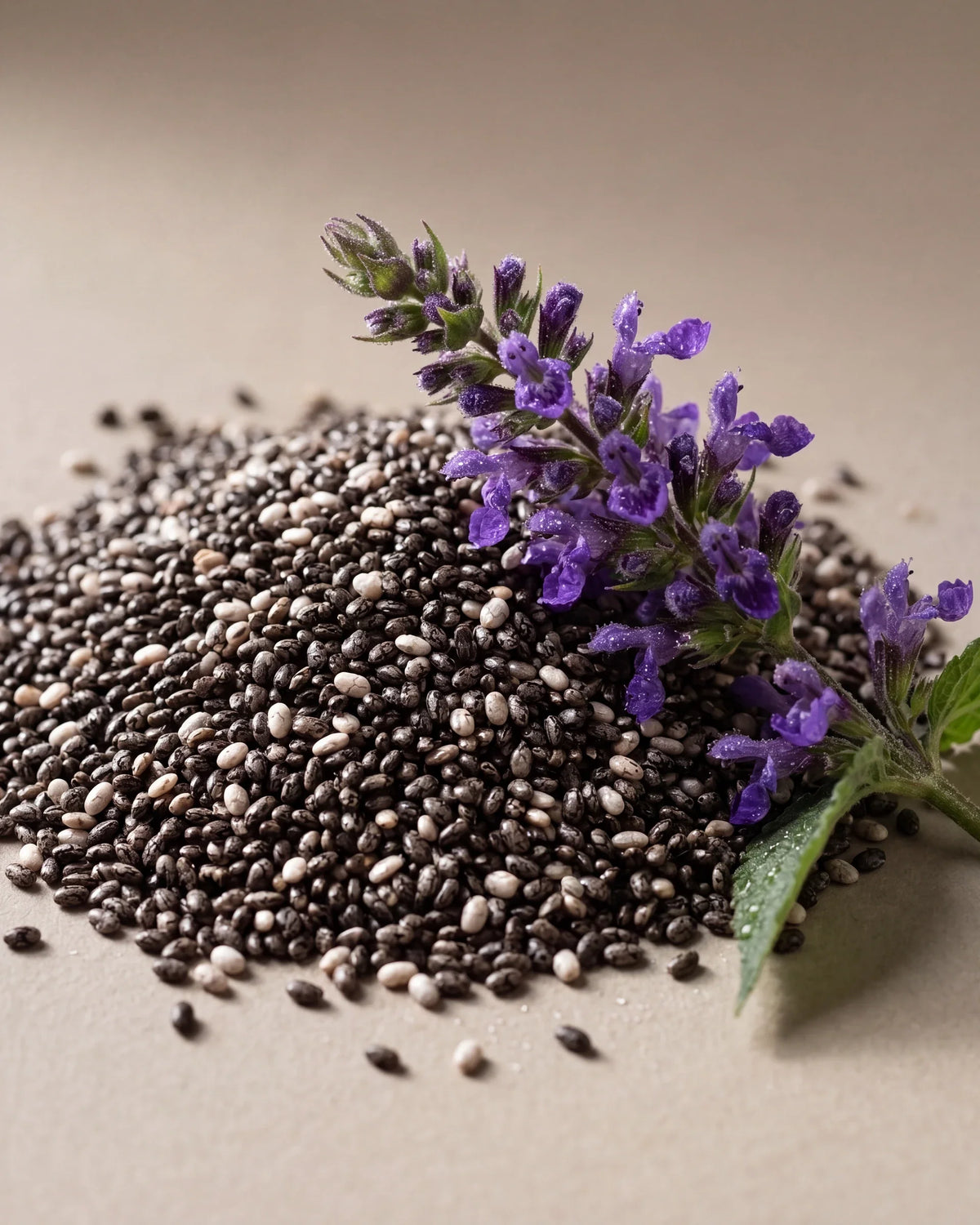 Delune Virgin Chia Seed Oil botanical still life