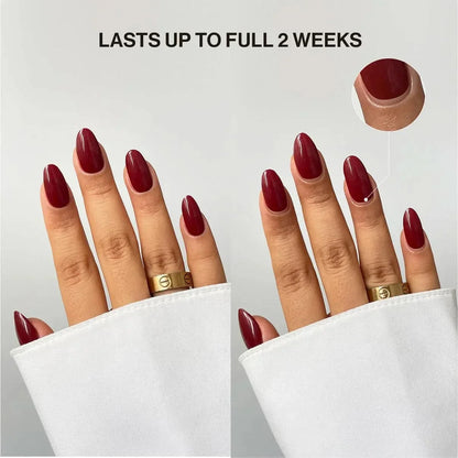 Blush (Non-UV Nail Wraps): lasts up to 2 weeks, shown on hands after two weeks of wear