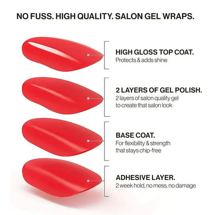 Copper Glitter (Non-UV Nail Wraps): four-layer salon gel wrap with high-gloss top coat, two layers of gel polish, base coat and adhesive layer